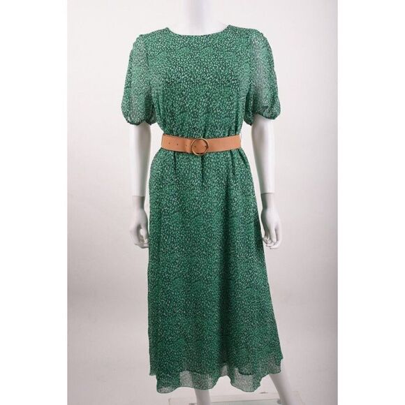 Zara Dresses & Skirts - Zara Womans Maxi Dress Size L Green Navy White Specks Belted 9878/076 NWT